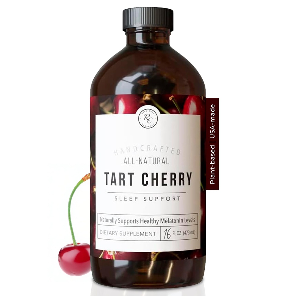 Rowe Casa Organics Tart Cherry Organic Sleep Support with Valerian Root, 수면주기 규정 및 근육 회복 지원 (16 Fl Ounces)