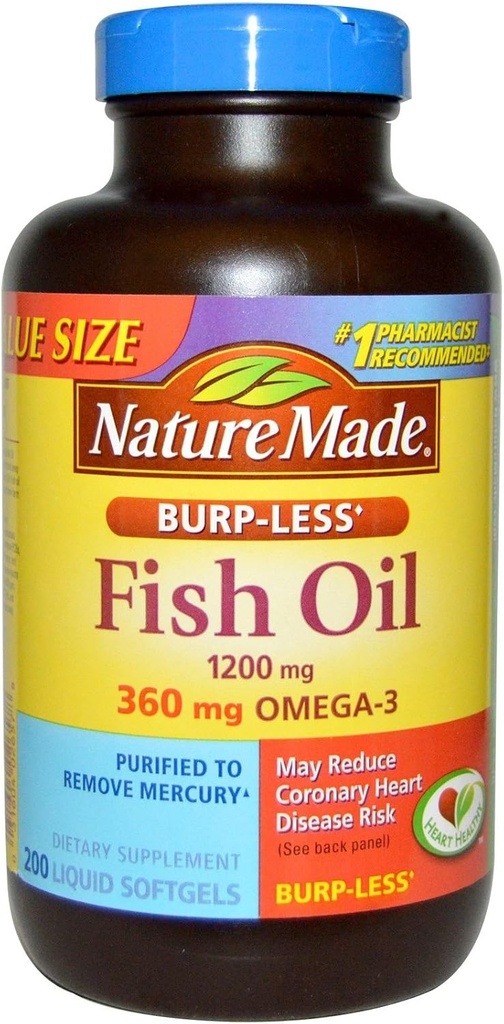 성격은 Burp-Less 물고기 기름 1200mg, 360mg Omega-3의 액체 Softgels 200 ea (2의 포장)를 만들었습니다