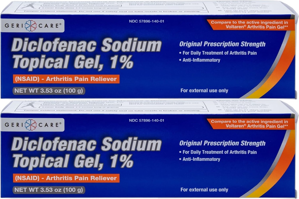 GeriCare Topical 관절염 진통 젤 Diclofenac 나트륨 1% (NSAID) 손 손목 팔꿈치 발 발 발 발 발 발 발목 무릎 여분 Strength 고통 Reliever 항염증제 관절염 고통 치료, 3.53oz (2 팩)