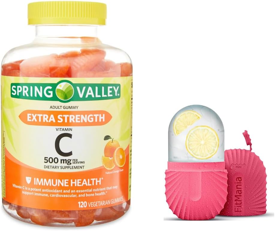 봄 밸리 여분 힘 비타민 C 규정식 보충교재 채식주의자 Gummies, 오렌지, 500 mg, 120 Ct 및 얼굴을 위한 선물 얼음 롤러