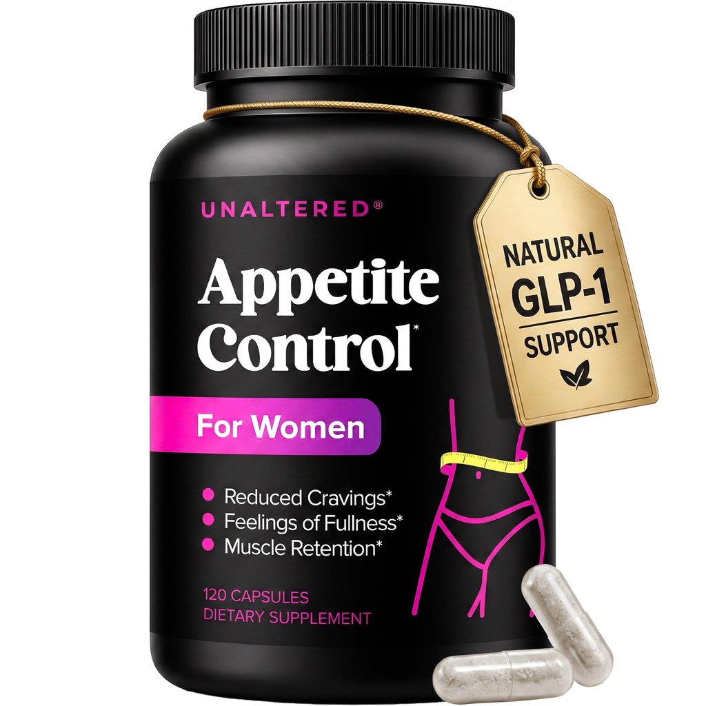 여성을위한 UNALTERED Appetite Suppressant - Cravings를 관리하고, Fullness를 촉진하고, 체중 감량을 지원합니다 - Chromium Picolinate & Glucomannan과 자연 식이 보충 - 120 Vegan 캡슐