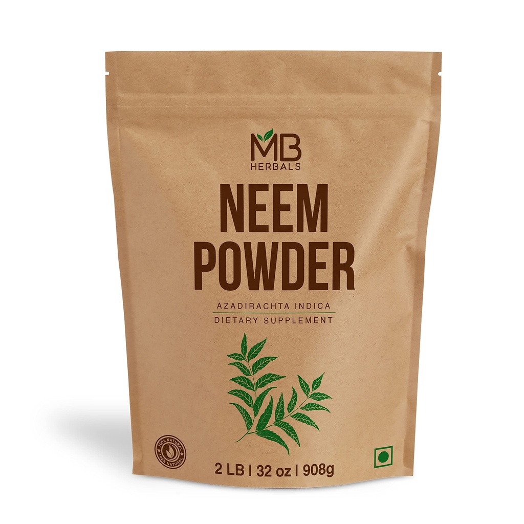 MB 초본 순수한 Neem 분말 2 lb | 32 oz | 908 그램 | 100% 순수한 야생 초래된 Neem 잎 분말 | 피부 머리 & Detox를 위한 아주 Bitter Neem 보충교재 | Azadirachta Indica