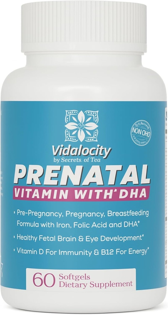 여성, Multivitamin 캡슐에 대 한 Vidalocity Prenatal 비타민: 오메가 3 물고기 기름 (EPA/DHA), 마그네슘, Folate, 비타민 D3, C, 비타민 B12, B6, 비타민 A, K & 아연, 60 카운트 (60 일 공급)