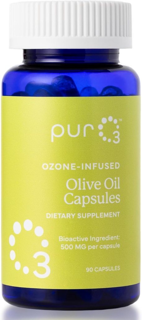 PurO3 엑스트라 버진 올리브 오일 캡슐 - 면역 지원 및 웰빙 혜택 - 유기 산소 주입 보충 - 90 Veggie Softgels