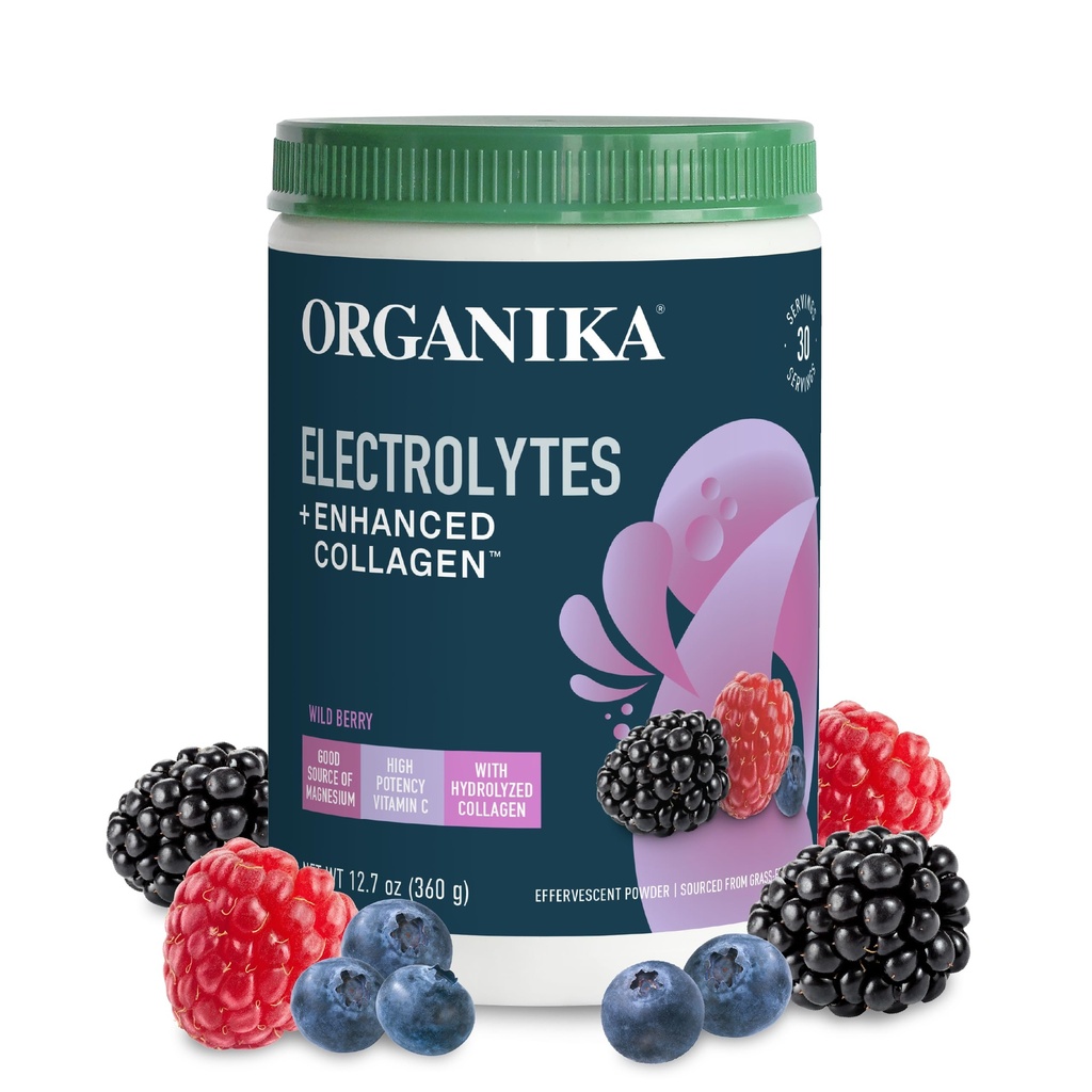 Organikа 여성 및 남성에 대한 향상된 콜라겐 파우더와 전해질 - 13 oz - Wild Berry-Flavored Effervescent Electrolyte & Collagen Drink Mix - Deep Hydration, Mobility, Skin, Hair 및 Nails