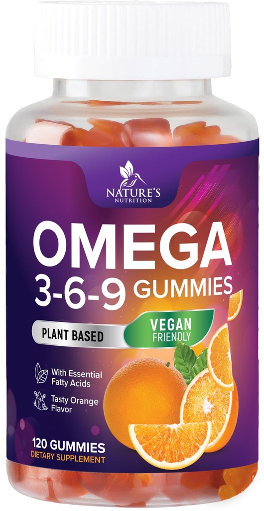 오메가 3 6 9 Gummies - Vegan 오메가 3 보충 거미 - Essential Fatty Acid Oil 369 Complex Heart Support & Brain Support for Women, Men & Pregnancy, Fish Free Non-GMO, 오렌지 맛 - 120 Gummies