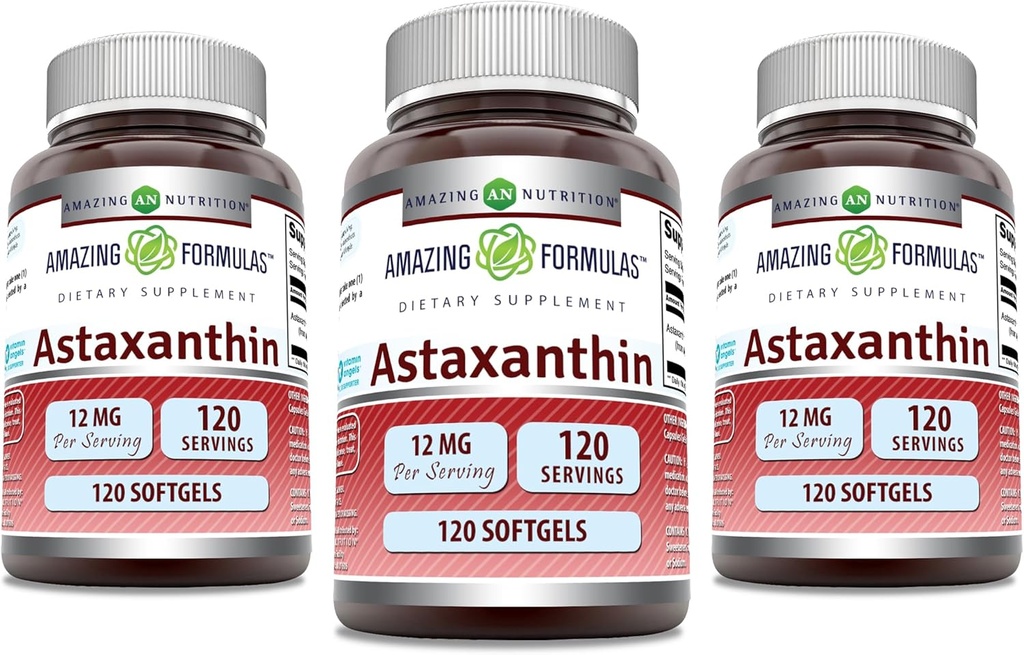 Amazing Formulas Astaxanthin 12mg Softgels 보충교재 | Non-GMO | 글루텐 무료 (120 조사 | 3 팩)