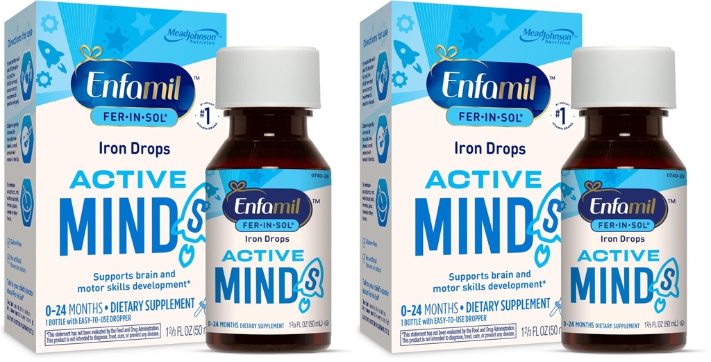 Enfamil Fer-in-Sol Iron Supplement Drops for Infants & Toddlers, 지원 뇌 개발, 50 mL Dropper Bottle (패키지 2)
