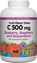 자연적인 요인, 아이 Chewable 비타민 C 500 mg의 지원 면역력, 뼈, 이 및 Gums, 블루베리, 라즈베리 및 Boysenberry, 180 조사 (1의 포장)