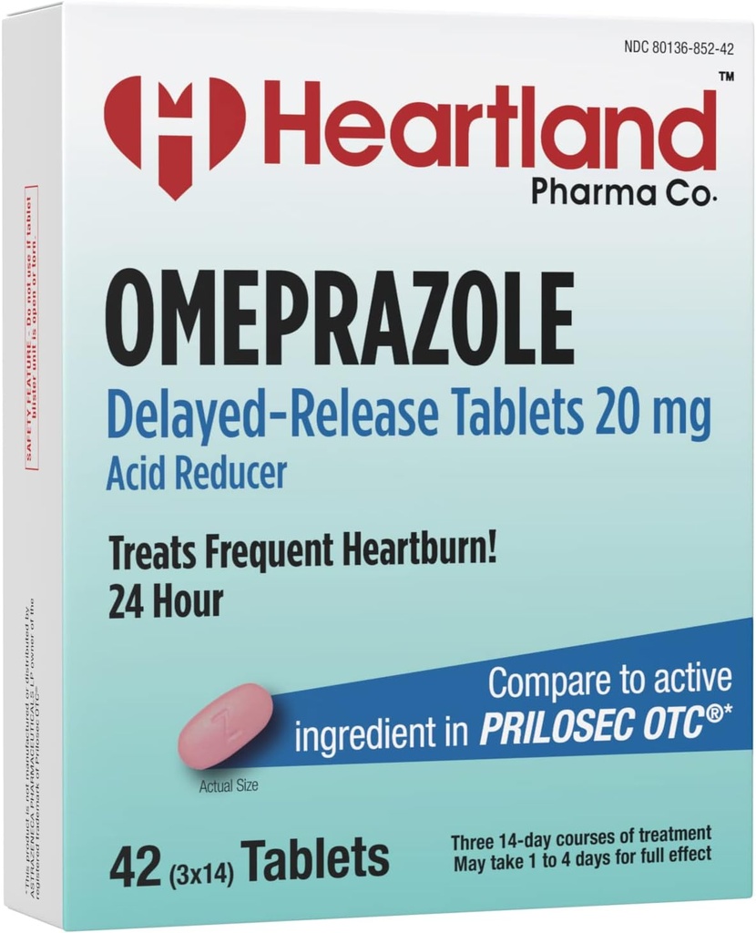 | Omeprazole 20mg | Heartburn Relief Medicine | 지연 릴리즈 산성 흡진기 정제 | 산성 흡진기 정제 | 42 Count | 5-Pack