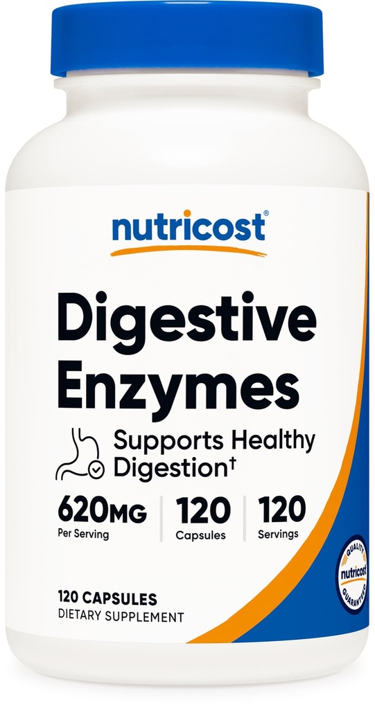 Nutricost 소화 효소 620mg, 120 캡슐 - 완전한 소화 효소 보충교재