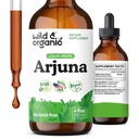 Wild & Organic Arjuna Bark Tincture - 전체 웰빙 보충 - 알코올 무료 액체 드롭 - Terminalia Arjuna Bark Extract - 설탕 및 첨가제, 비 GMO 없음 - 4 fl oz