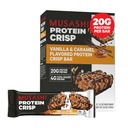 MUSASHI Protein Crisp Bar, 20g Protein, 4g Total Sugar, Vanilla & Caramel, Go, 12 Pack of 2.1oz (60g) Bar에 포스트 운동 및 스낵