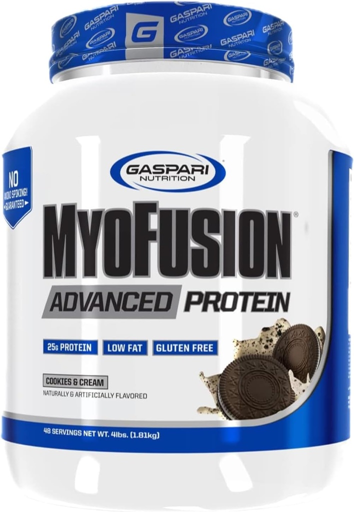 Gaspari Nutrition Myofusion Advanced Protein, Whey Protein, Casein Protein 및 Isolate Protein, 저지방 및 글루텐 무료 (쿠키 및 크림, 4 파운드)