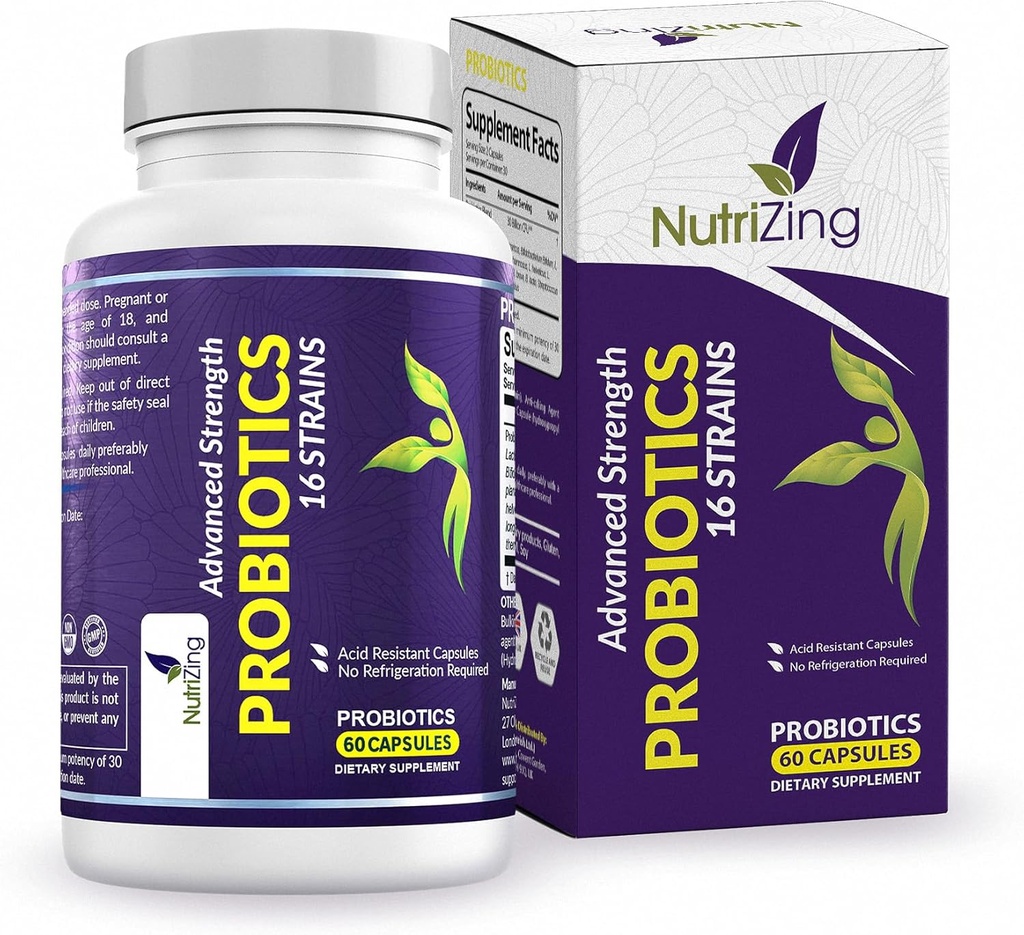 Digestive 건강을위한 NutriZing Vegan Probiotics - 30 억 CFU & 16 스트레인 - 남성 및 여성을위한 Bifidobacterium & Lactobacillus Probiotics - 지연 릴리스 Probiotic Gut 건강 보충