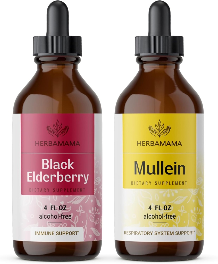 HERBAMA 허브 액체 드롭 키트 - 블랙 엘더베리 추출물과 Mullein 잎 Tincture 4 fl oz의 번들 - Vegan, Non-GMO, Sugar & Alcohol-Free - 2 Pack