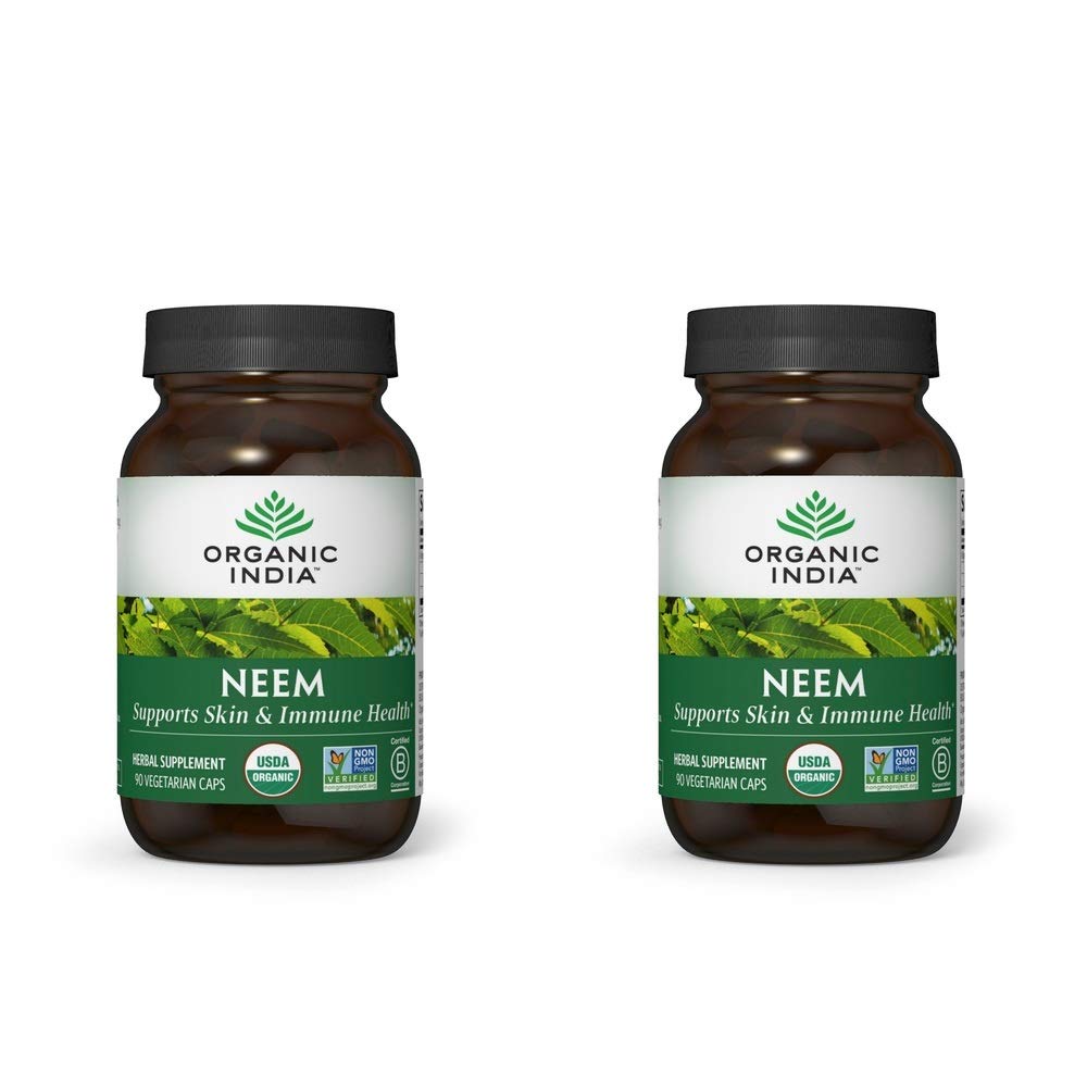 ORGANIC INDIA Neem 잎 캡슐, 초본 보충 - 지원 피부, 면역, & 간기능 건강, 해독, Vegan, 글루텐 자유로운, USDA는 유기 - 90의 캡슐 (2 팩)를 증명했습니다