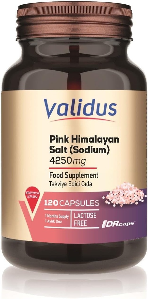 Validus 분홍색 Himalayan 소금 Sodyum 200 mg 120 캡슐 (Drcaps)
