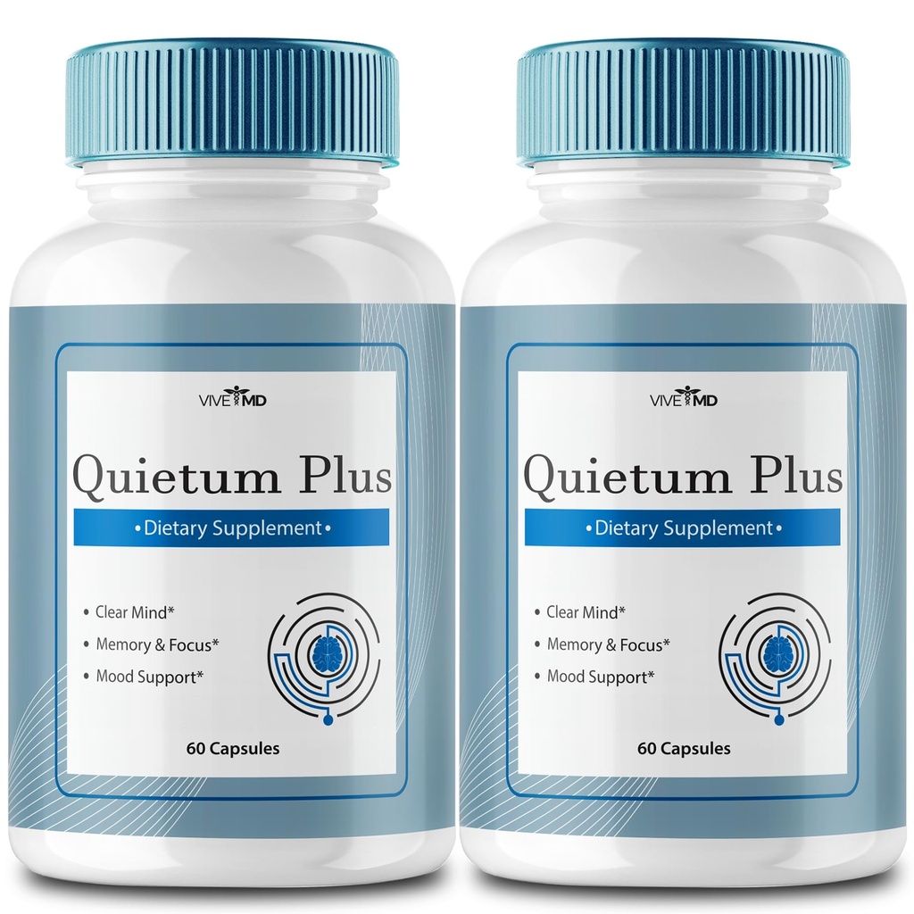 VIVE MD Quietum Plus Tinnitus Relief for Ringing Ears - Rapid Ear Ringing Relief, Clear Tinnitus, 병당 60 캡슐과 홀리스틱 주석 처리 (2 팩)