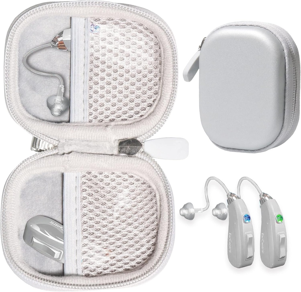 EarCentic EasyCharge 충전식 보청기와 호환되는 보청기 용 케이스 Otofonix Elite / Encore, Banglijian, Britzgo, My Tone, LIGINN, Blaids, Lexie, Tweak (실버)