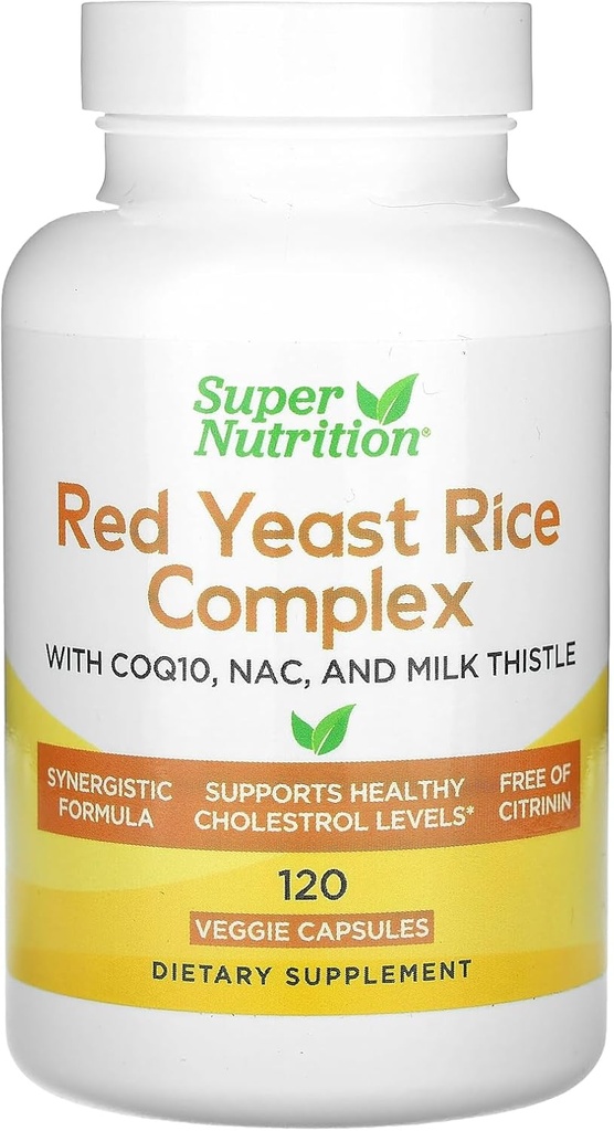 유기 빨간 효모 밥, N-Acetyl Cysteine, Coenzyme Q10 및 우유 이틀 추출물, 120 Veggie 캡슐을 가진 최고 영양 빨간 효모 밥 복잡한