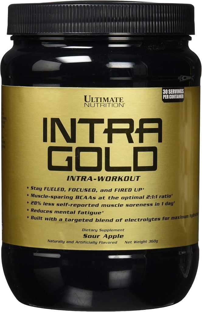 Ultimate Nutrition Intra Gold Workout Energy Supplement - Carnitine, Ornithine 및 Aspartate, 30 서빙, Sour Apple과 Electrolytes의 혼합