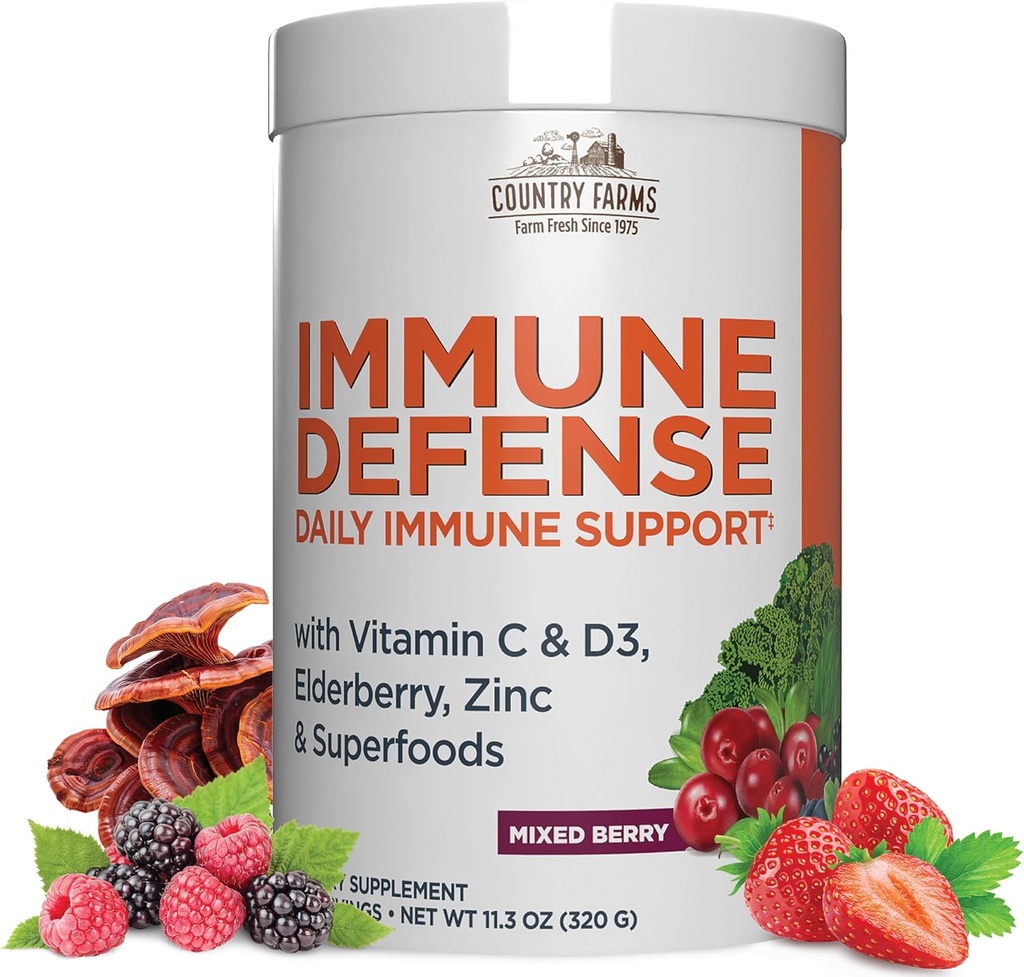 COUNTRY FARMS Immune Defense Superfoods, 면역 지원 보충교재, 까만 Elderberry, Echinacea, Turmeric, Probiotics 및 Prebiotics, Berry 풍미, 40의 서빙과 더불어 Hydration를 가진 비타민 C