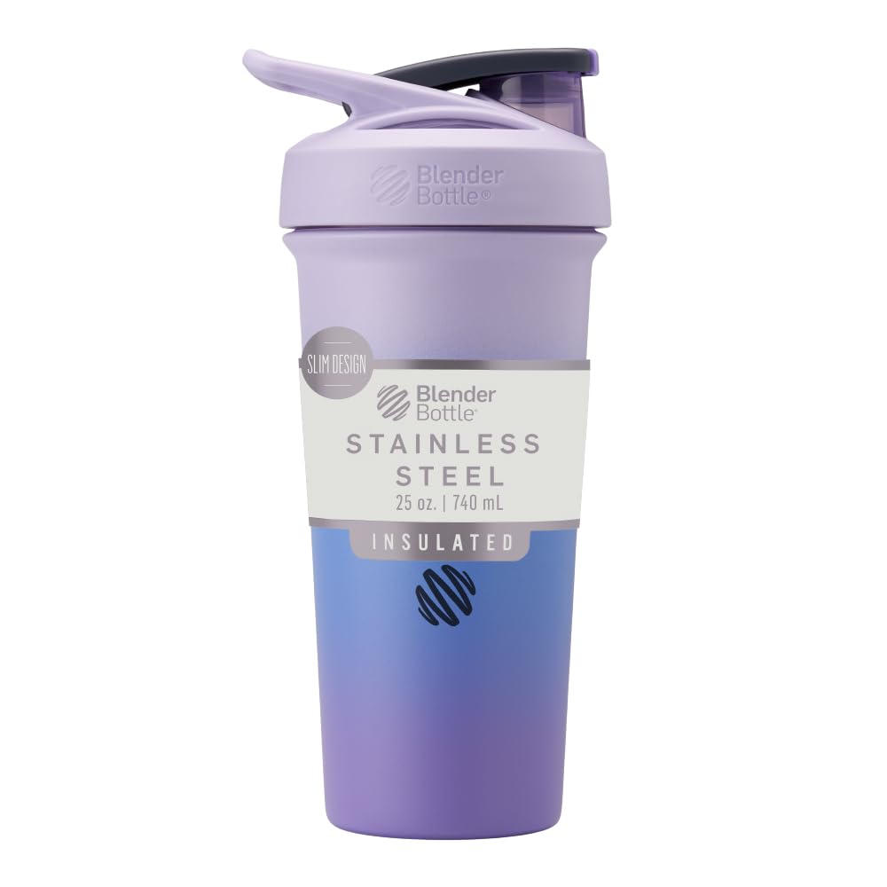 BlenderBottle Sport Sleek는 와이어 위스키, 25-Ounce, Lavender Ombre - 단백질 쉐이크 & Athletes & Fitness Enthusiasts, Easy Mixing, Slim Easy to Hold, Keeps Drinks Cold, Lockable Lid를 가진 스테인리스 셰이커 병을 격리했습니다.