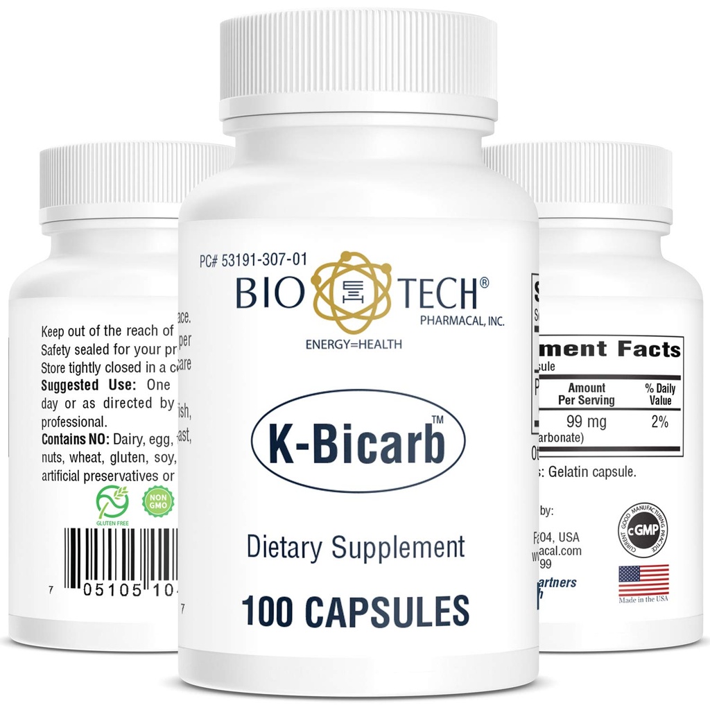Bio-Tech Pharmacal 칼륨 규정식 보충교재 (K-Bicarb, 100 조사)