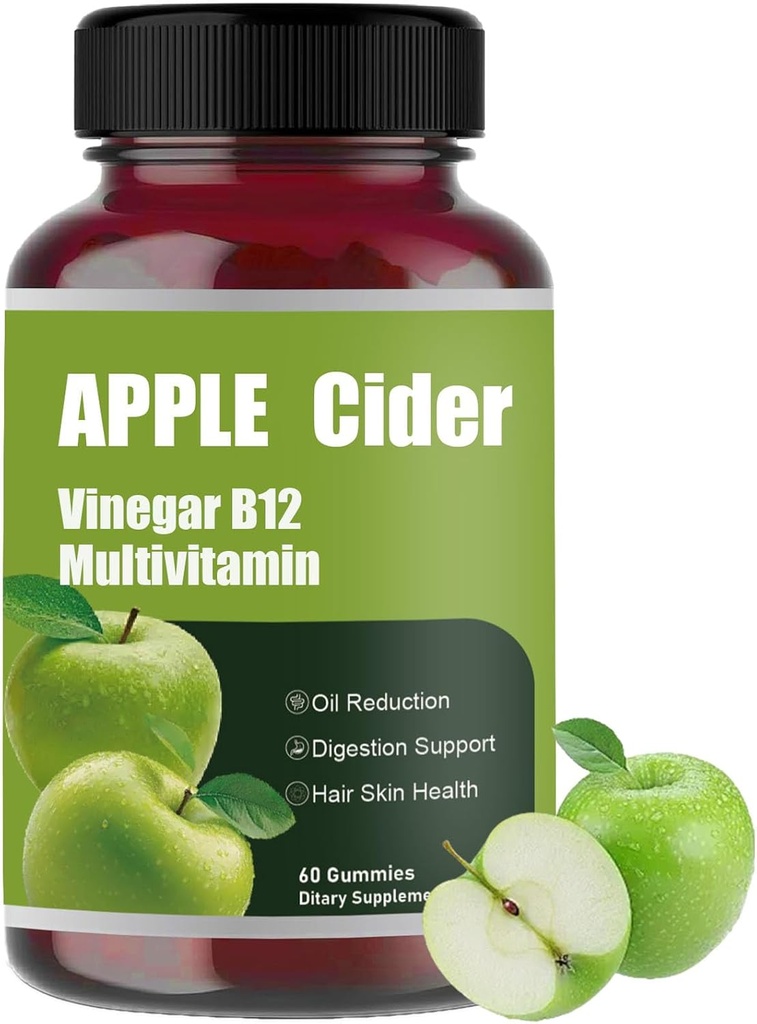 Apple Cider Gummy-Apple Cider Vinegar B12 Multivitamin, 자연 애플 Cider Vinegar Gummies - Vinagre de Sidra de Manzana Gomitas - Vegan & Gluten-Free - 60 구미 (1)