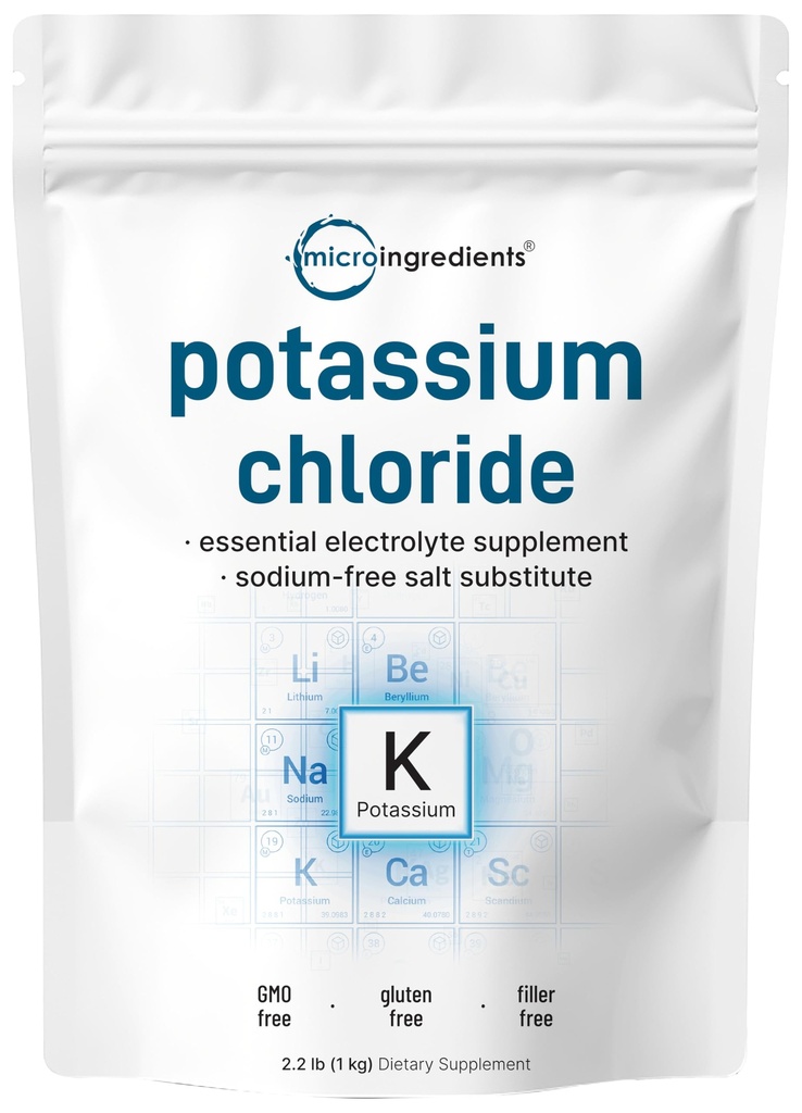 칼륨 염화물 분말, 1 KG (35 Ounce) | 소금 대체 및 필수 Hydration Electrolyte 보충교재 | 미네랄 밸런스, 하트, 관절, 면역력 지원 | 필러 무료, 쉽게 용해