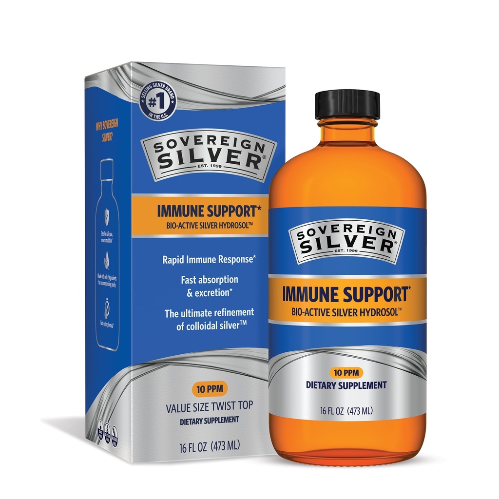 Immune 지원을위한 Sovereign Silver Bio-Active Silver Hydrosol - 콜로이드 실버 액체 -10 ppm, 16oz (473mL) - 가치 크기