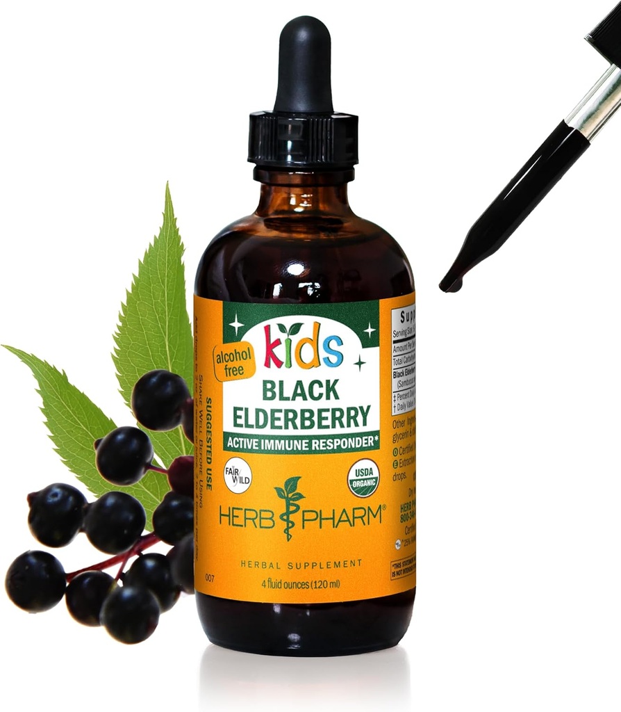 허브 Pharm Kids 인증 - 유기 알코올 - 무료 블랙 엘더 베리 글리세 라이트 액체 추출물, 4 Ounce