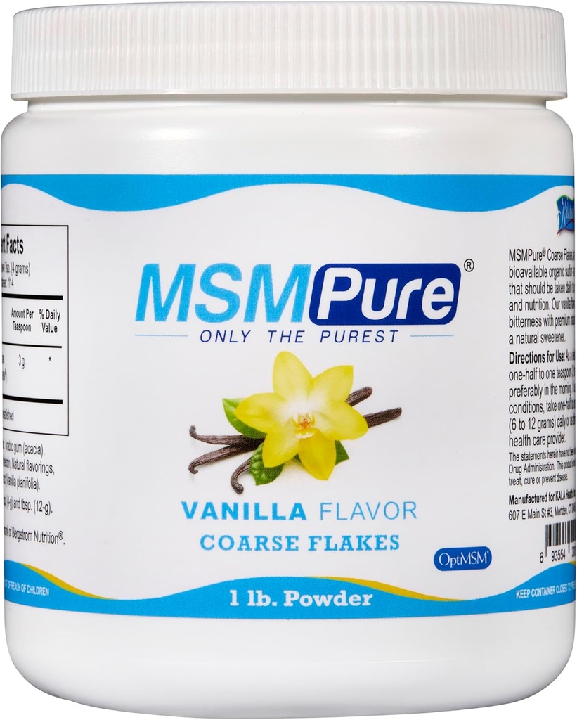 KALA HEALTH MSMPure 바닐라 맛있는 조악한 MSM 분말 조각 – 합동 건강, 피부 외관 및 머리 & 못 지원 – 1 lb의 유기 황새를 위한 미국 잎 MSM