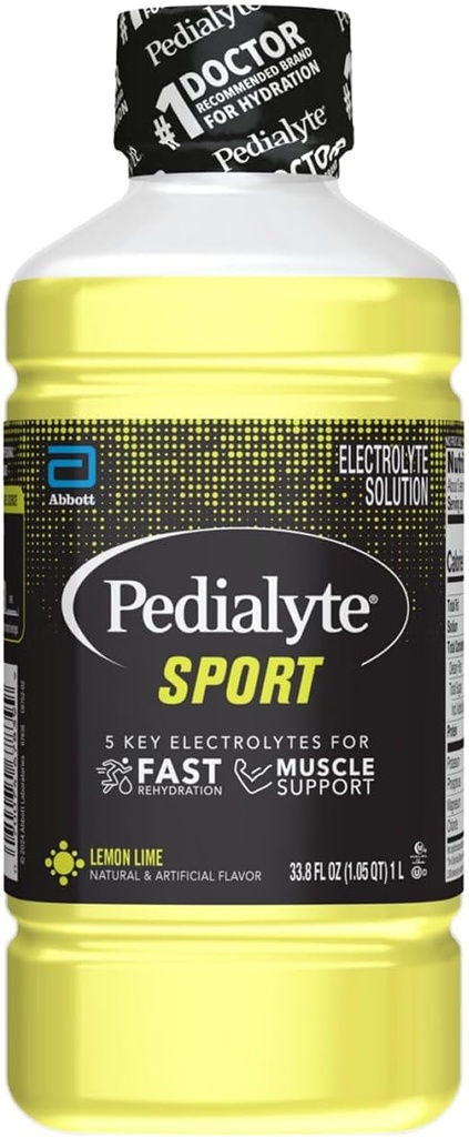 Pedialyte Sport Electrolyte 솔루션 | 근육 지원을위한 5 키 일렉트로트로트 | 운동 전후에 빠른 수분 공급 | 레몬 라임, 1 리터