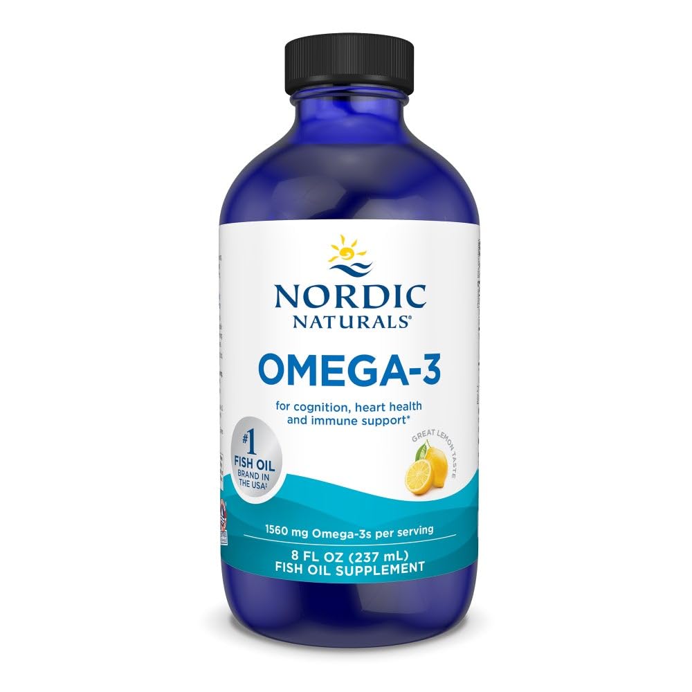북유럽 자연 오메가-3, 레몬 맛 - 8 온스 - 1560 mg 오메가-3 - 물고기 기름 - EPA & DHA - 면역 지원, 두뇌 & 심장 건강, 최선의 웰빙 - Non-GMO - 48 서빙
