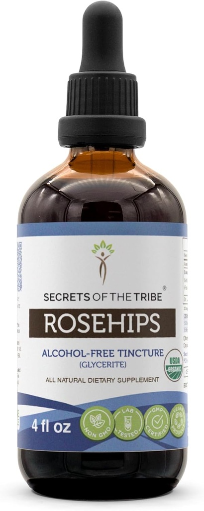 Tribe Rosehips USDA Organic의 비밀 | 알코올 프리 추출물, 고순도 허브 드롭 | 100 % 인증 유기농 로즈힙 (Rosa spp.) 말린 과일 4 oz