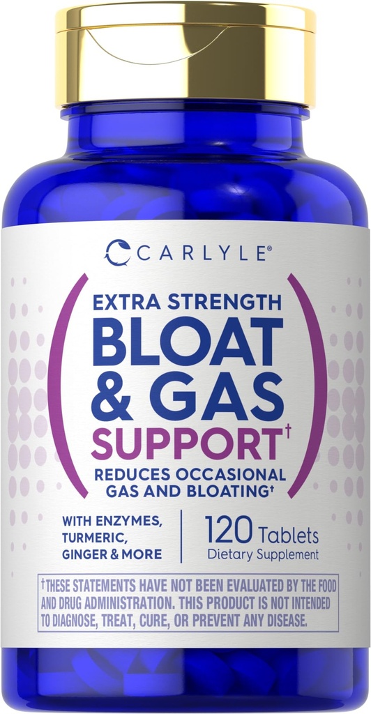 남자와 여자를 위한 Carlyle Bloat & 가스 지원 | 120의 정제 | 여분의 힘 알약 | 효소, 심황, 생강 및 더 많은 것에 보충 | Non-GMO & 채식 공식