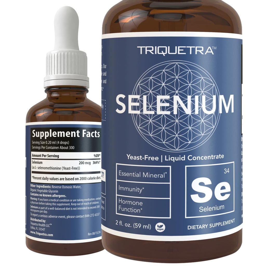 Selenium - 200 mcg, Selenomethionine 양식, 300 서빙 - Vegan, 유리 병, Yeast Free - Sublingual Liquid Concentrate - 산화 방지제, 지원 Immunity, Thyroid 건강 (2 oz.)