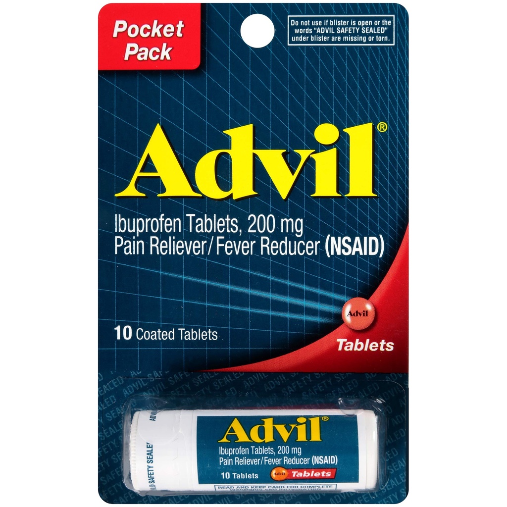 Advil는 정제 고통 Reliever와 Fever 흡진기, Ibuprofen 200mg, 4 x 10 조사 작은 유리병, 빠른 고통 기복, 소형 팩을 입혔습니다