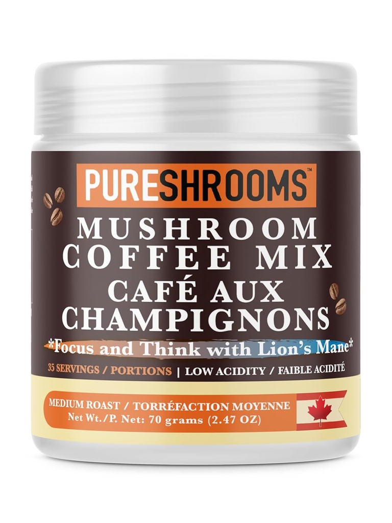 Focus & Think Instant Mushroom Coffee with Ultra Concentrated Lion's Mane Mushroom Extract for Brain Boost - Focus, Clarity 및 Concentration 강화 - Net Wt. 70g/2.47 oz