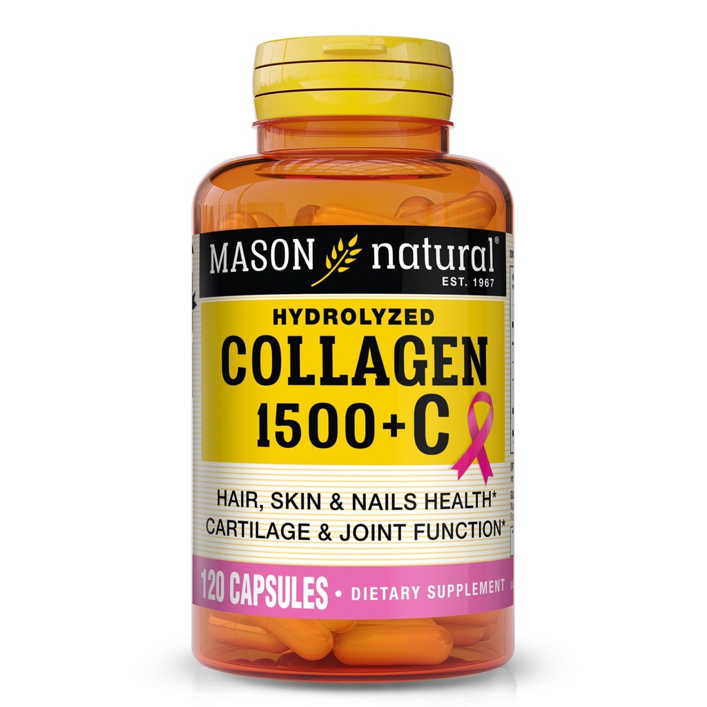 MASON NATURAL 1500mg 교원질 비타민 C, Biotin, & 칼슘, 40 일 공급 캡슐, 머리, 피부 및 못을 위한 보충교재.
