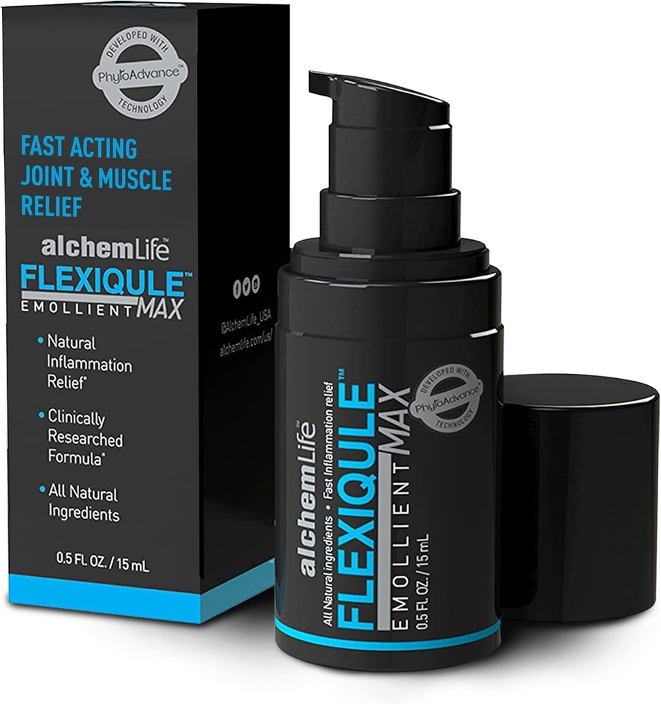 AlchemLife FlexiQule MAX - 빠른 Acting Emollient 지원 자연적인 합동 & 근육 기복 - Soothes Stiffness & Aids Mobility - Ginger, Boswellia & Piperine의 강력한 Phyto 활동 - (15mL 펌프)
