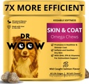 Omega Wild Alaskan Salmon Fish Oil 90 ct Soft Chews for Dog - Anti Itch & Coat + Allergy Support, Kelp, Biotin, Vitamins, 아연 - Itchy Skin, Dog 알레르기, May Reduce Shedding 도움