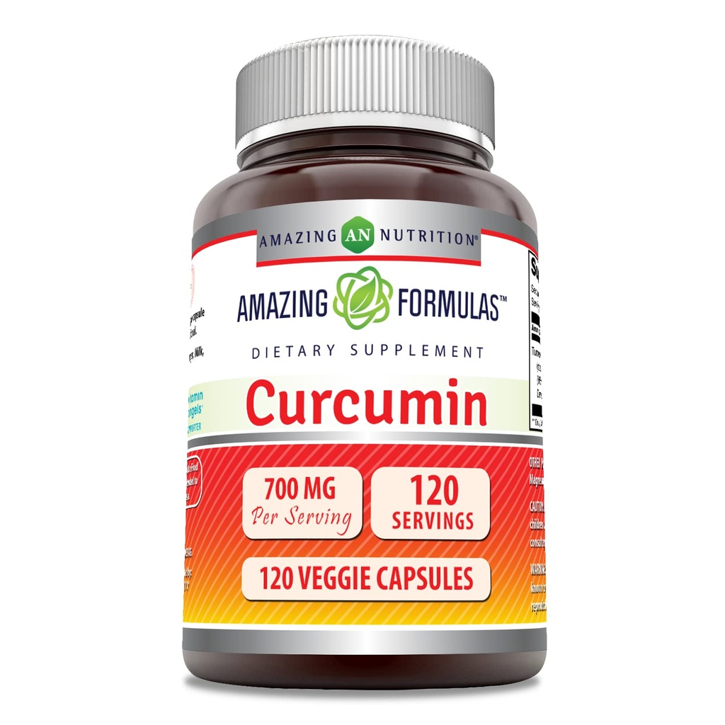 Amazing Formulas Curcumin 보충교재 | 700 Mg | 120 Veggie Capsules | Turmeric Root Extract | Non-GMO | 글루텐 프리 | 미국