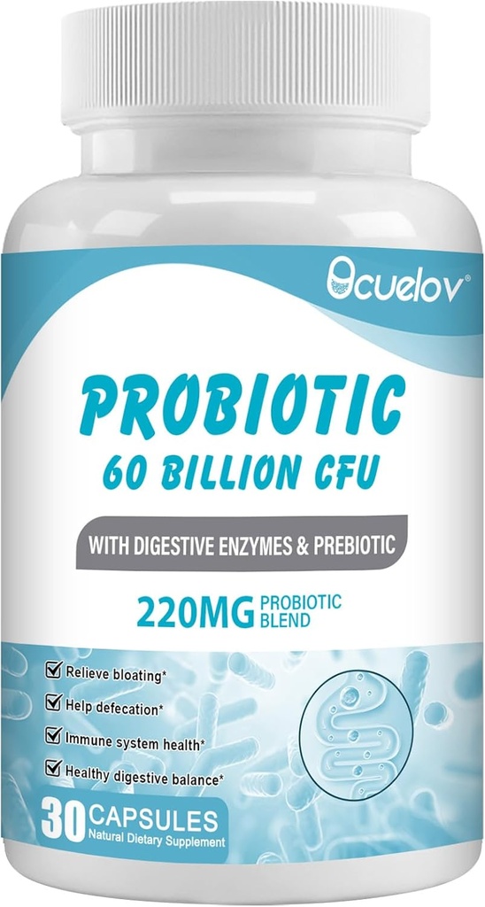 Probiotics 10 Strains & 3 유기 Prebiotics를 가진 60 억 CFU, 여자 남자 지원 대사, 면역력 및 소화 건강, 비 GMO & 글루텐을 위한 프로바이오틱스 보충교재, 30의 캡슐