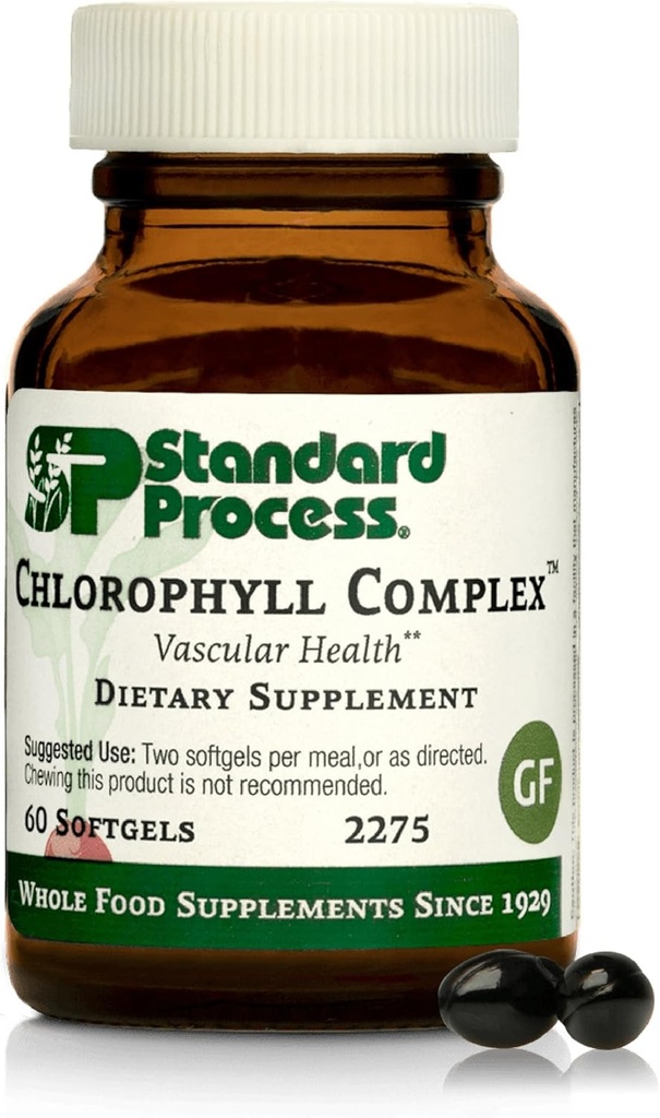 Standard Process Inc. Chlorophyll Complex - 면역 지원, 산화 방지제 활동, 비타민 A, 해바라기 레시틴, Buckwheat, 스페인어 모스 - 60 Softgels와 피부 건강 및 헤어 건강 지원