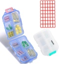 Pill Case (2 Pack) - 10 구획을 가진 휴대용 작은 보충교재 정제 콘테이너 상자 - 여행 여행 주머니 지갑 (Blue+White)를 위한 약 비타민 주최자 분배기 홀더 저장