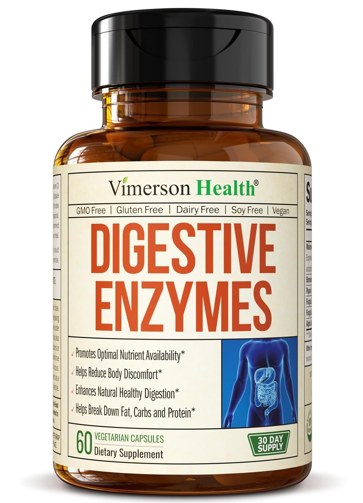 Digestive Enzymes - Probiotic Multi Enzyme (Enzimas Digestivas) - 독특한 Makzyme-Pro 포뮬러와 소화, Bowel Movement & Nutrient 흡수를위한 고급 효소. 60의 모자