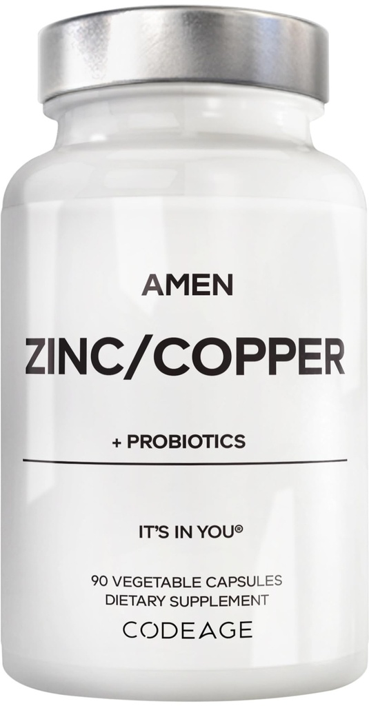 Amen 아연 및 구리 보충 + Probiotics, 3 개월 공급, 일 당 하나 - 50 mg 아연 Picolinate 비타민 알약 - 필수 미네랄 보충제 - 2 억 CFUs Probiotics - Vegan, Non-GMO, 90 캡슐